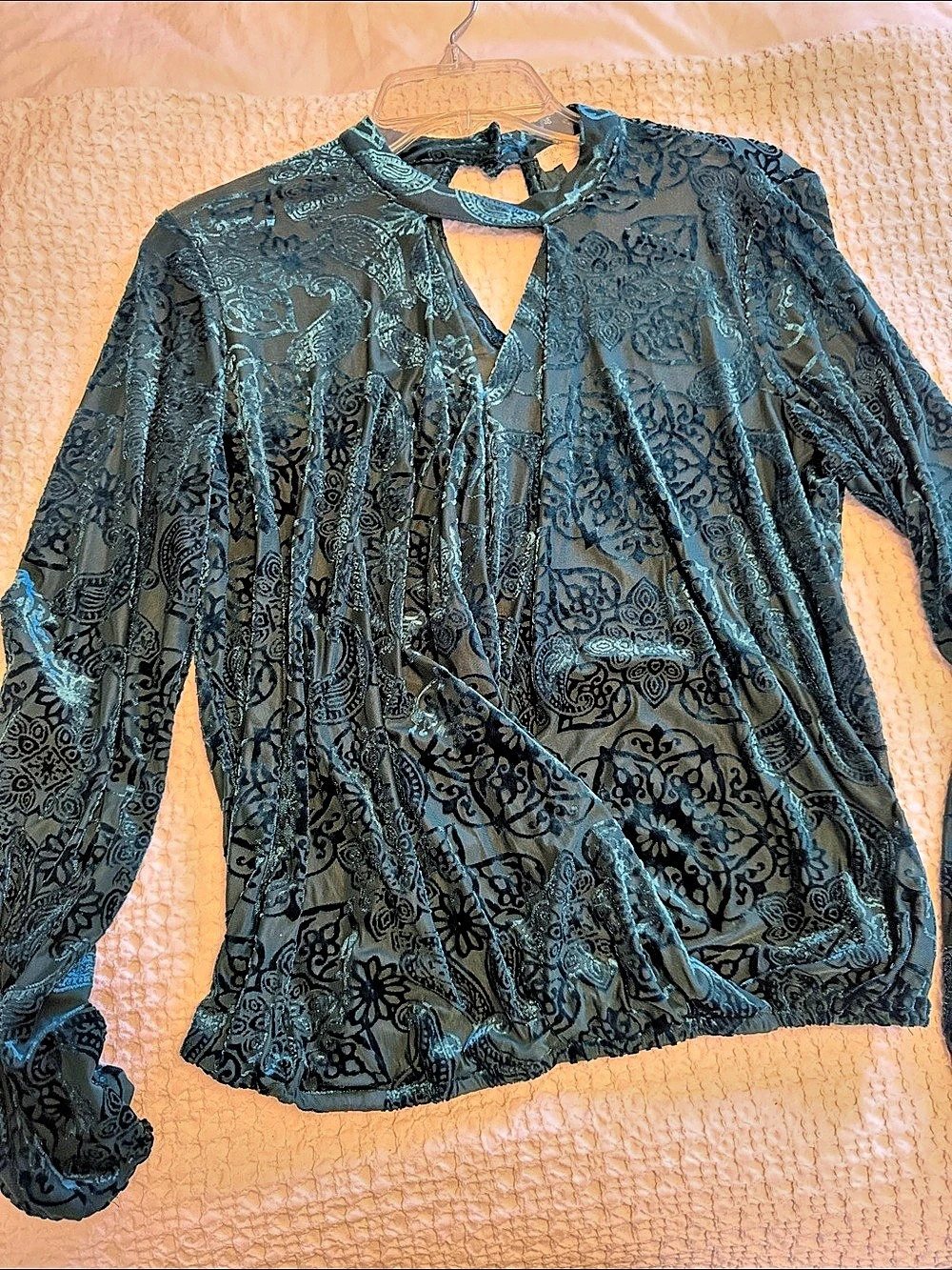 Paisley Long Sleeve Blouse in Black & Blue Like New